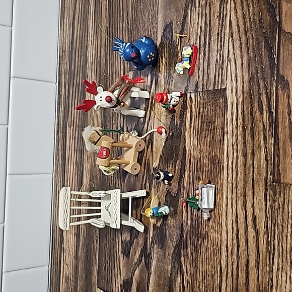 Hallmark Other - Wooden bundle Christmas ornaments Hallmark chair bird deer tiny rocking horse